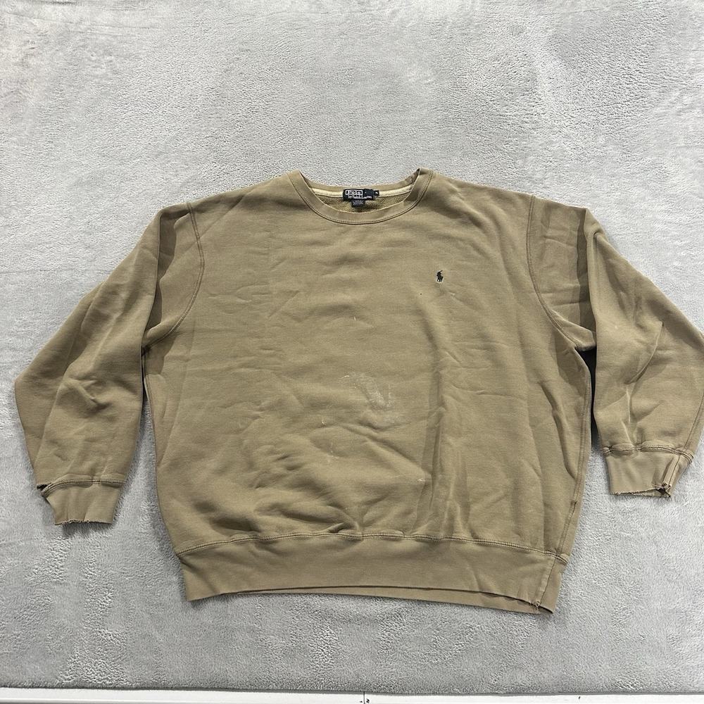 Polo Ralph Lauren Sweatshirt Men's XL Fleece Pullover Crewneck Beige Baggy Y2K